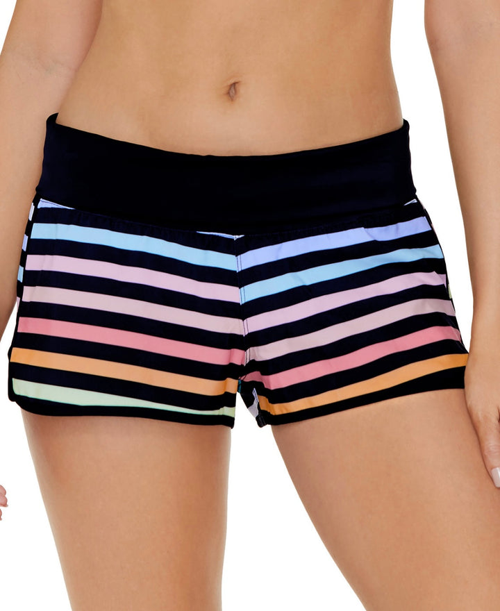 Raisins Juniors' Swimwear Striped Aloha Surf Shorts Black Size XL