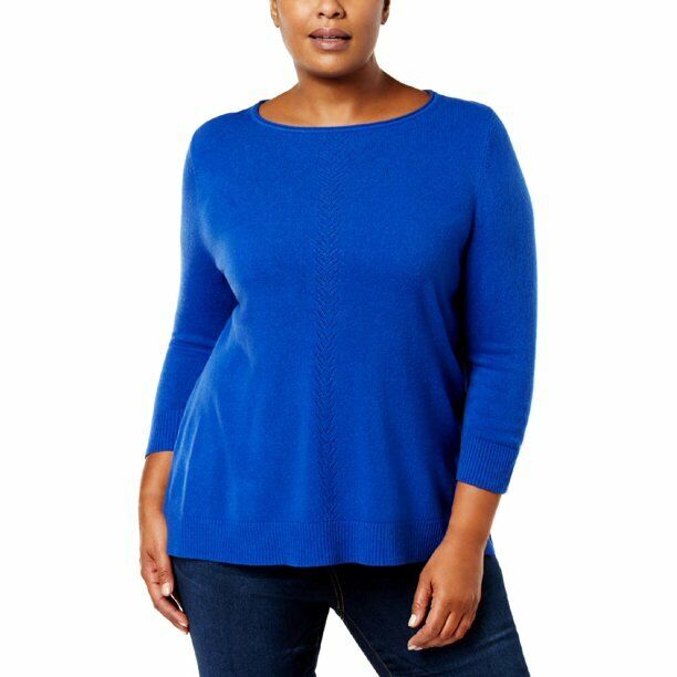 Karen Scott Women's Plus Pointelle Heathered Pullover Sweater 3/4 Sleeve Size 0X