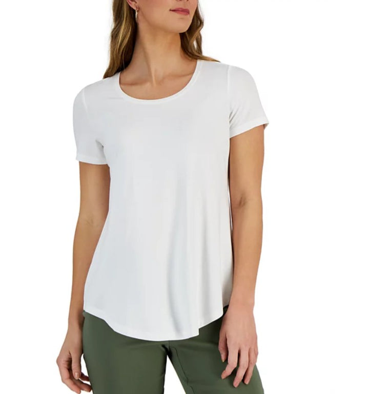 JM Collection Women's Solid Scoop-Neck Short Sleeve Top Bright White Size XL
