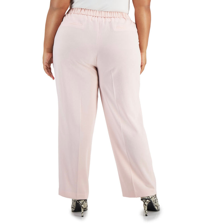 Bar III Women's High Rise Straight Leg Solid Pull-On Pants Rosebud Plus Size 2X