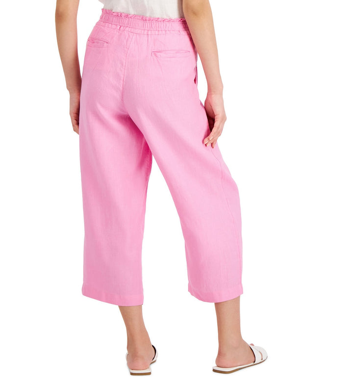 Charter Club Women's Elastic Waits Linen Cropped Pull-On Pants Bubble Bath