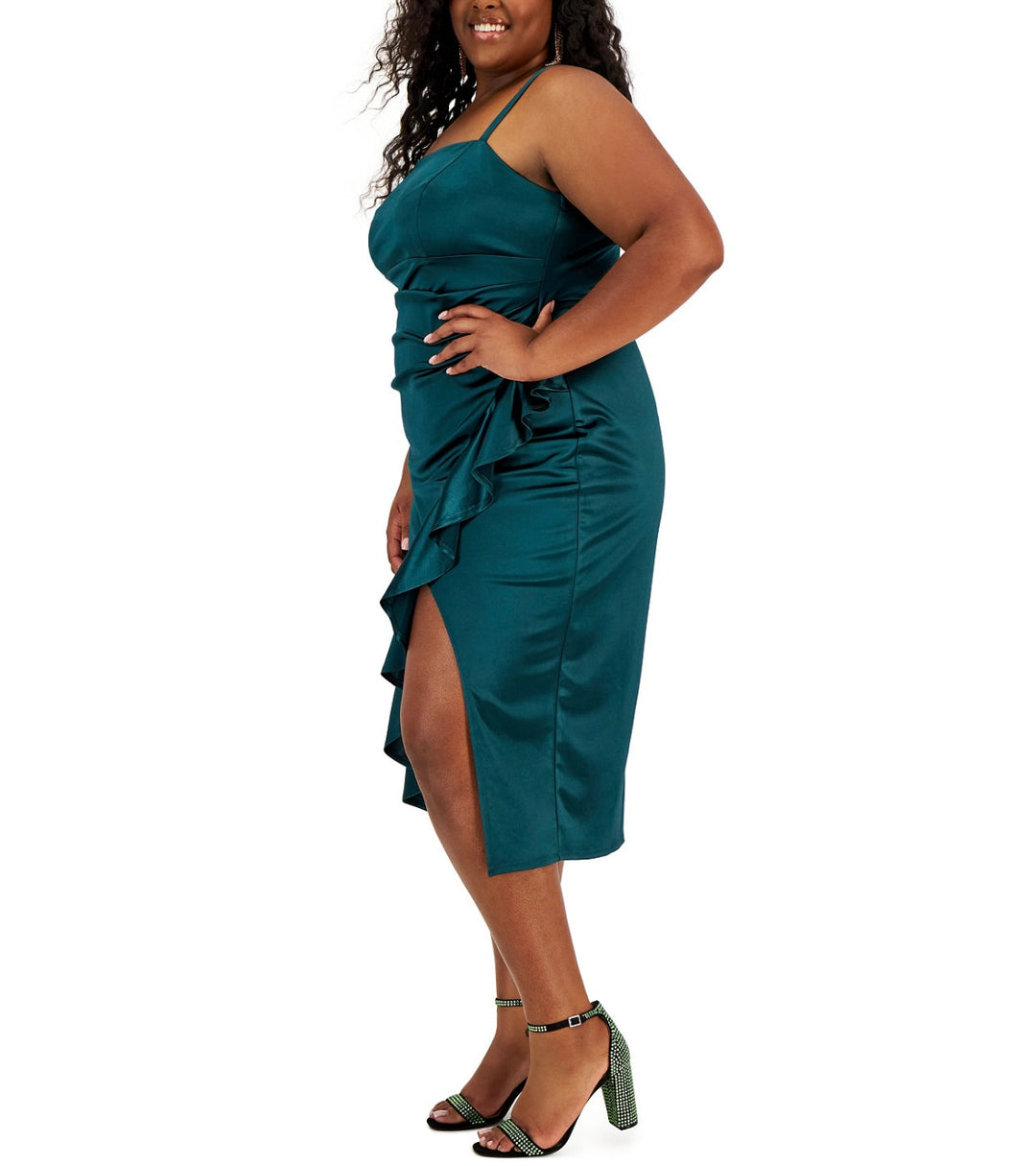 Emerald Sundae Women's Trendy Ruffled Midi Dress Spruce Plus Size 18