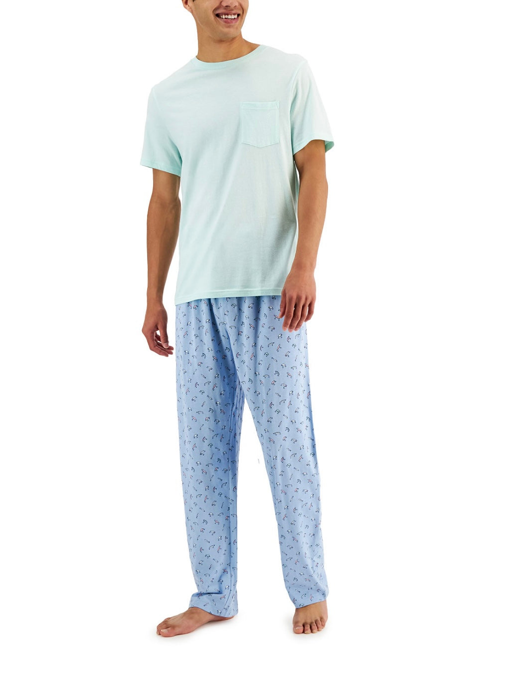 Club Room Men's 2-Pc. Solid T-Shirt & Printed Pants Pajama Set Fishing Lure