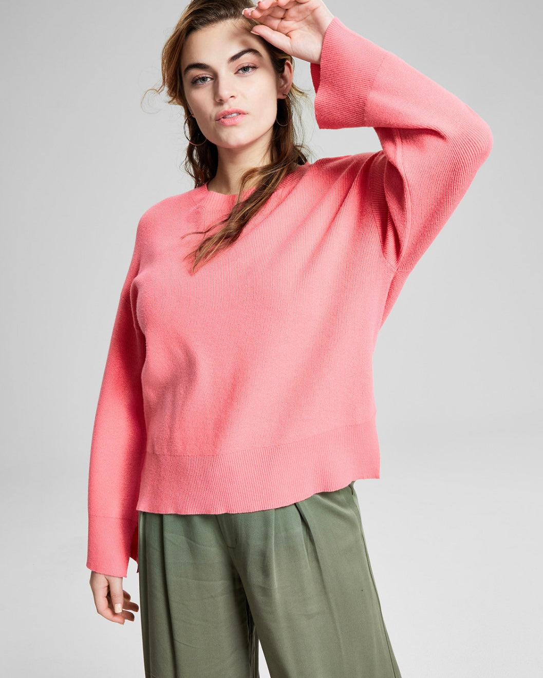 And Now This Women's Crewneck Split-Cuff Sweater Fresh Coral Size S