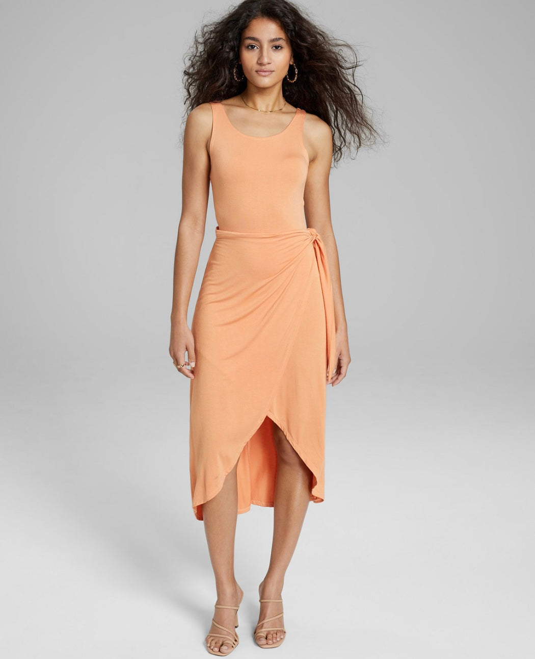 And Now This Women's Sleeveless Knit Side-Tie Tulip Midi Dress Clay Size M