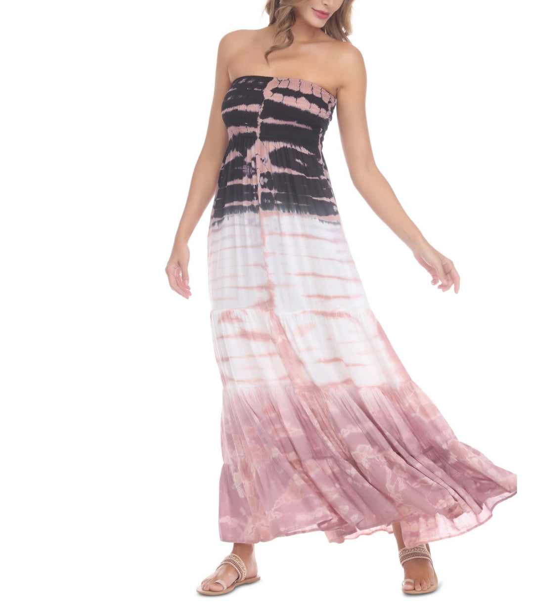 Raviya Juniors' Tiered Tie-Dyed Cover-Up Maxi Dress Black Ivory Size S