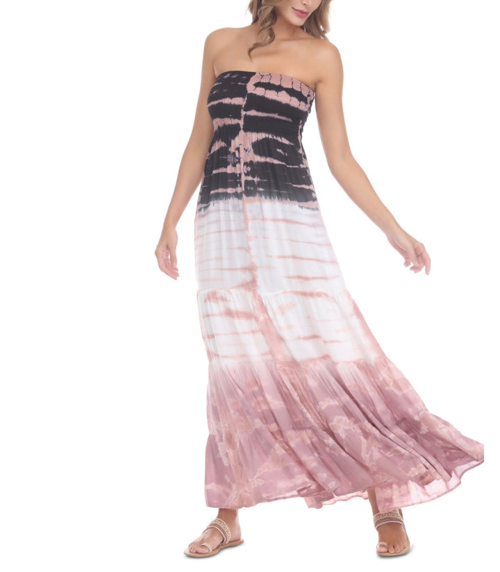 Raviya Juniors' Tiered Tie-Dyed Cover-Up Maxi Dress Black Ivory Size S