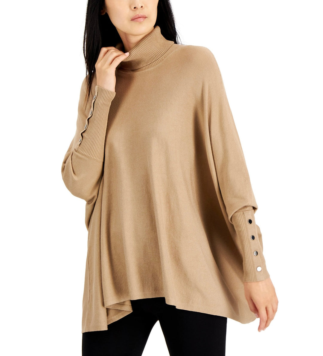 Alfani Women's Turtleneck Poncho Sweater New Fawn Size S