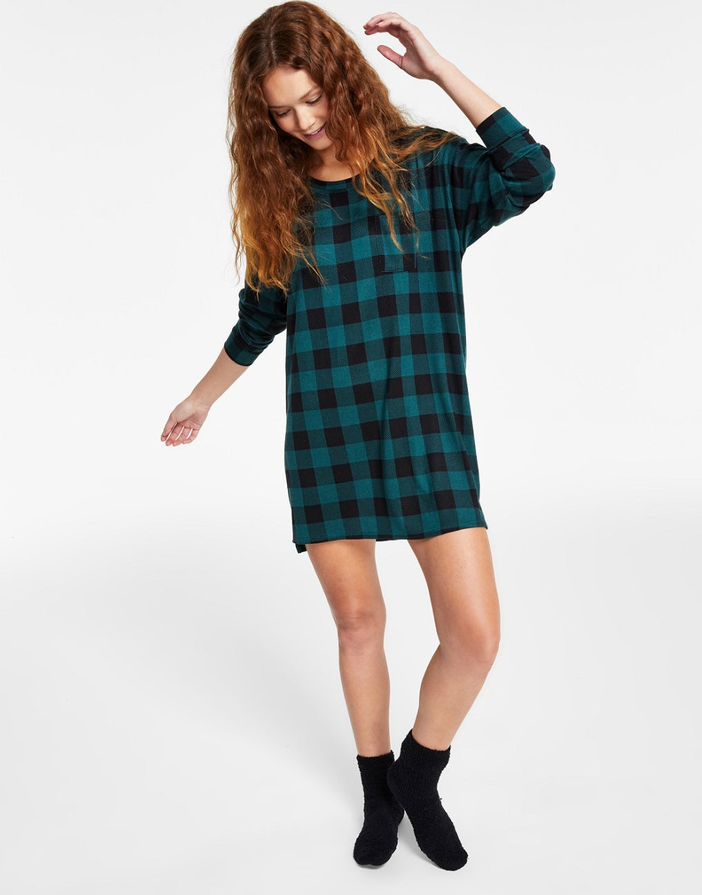 Jenni Women's Long Sleeve Supersoft Sleepshirt June Bug Buffalo Check Size S