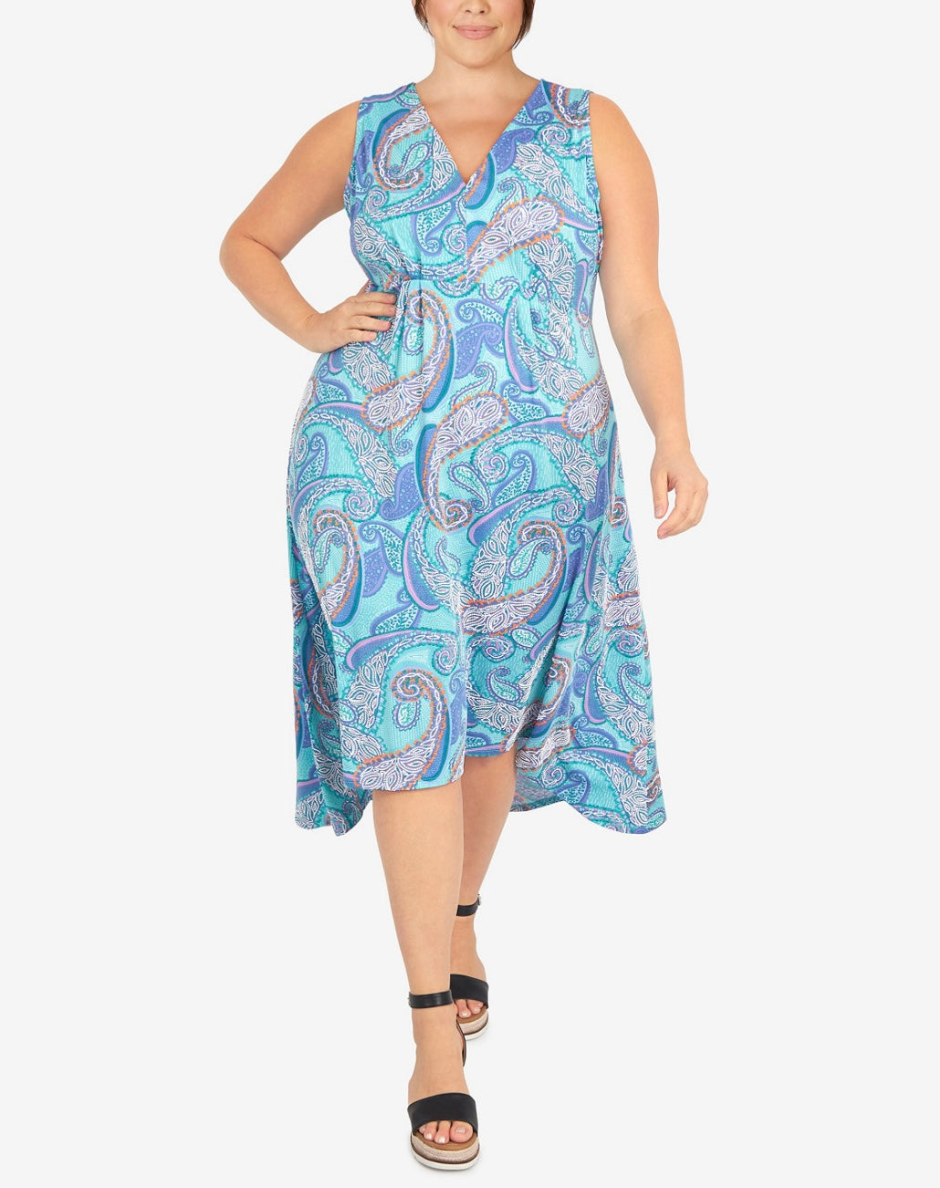 Ruby Rd. Women's Sleeveless Puff Paisley Dress Aqua Multi Plus Size 3X