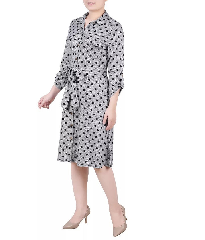 NY Collection Women's 3/4 Sleeve Roll Tab Shirtdress Petite Size PS