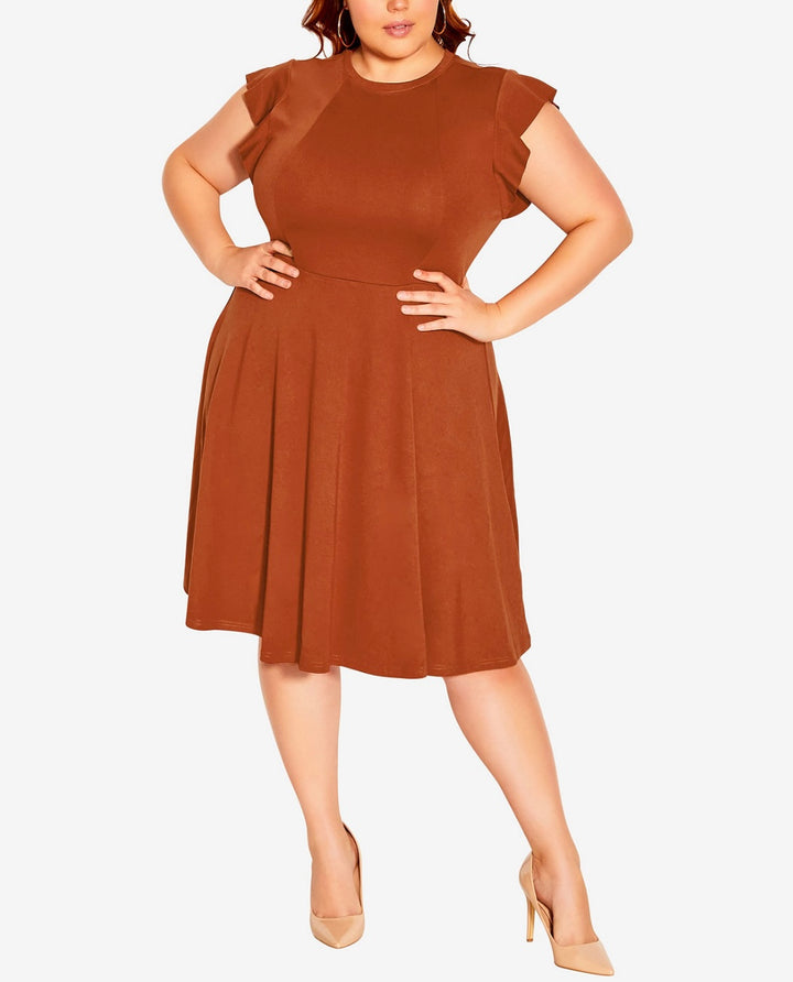 City Chic Women's High Neck Trendy Frill Shoulder Dress Ginger Plus Size S/16