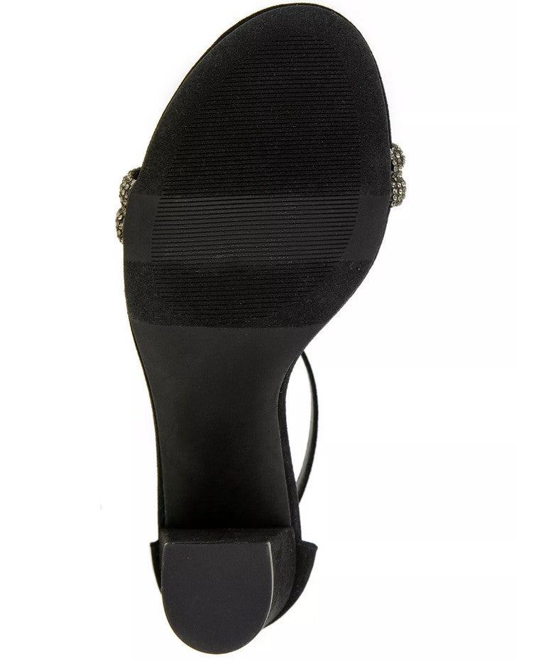 XOXO Women's Salima Rhinestone Detailed Ankle Strap Sandal Black Glit Size 7.5