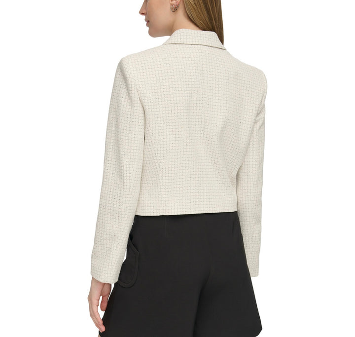 Calvin Klein Women's Double-Breasted Tweed Blazer Cream Multi Size 14