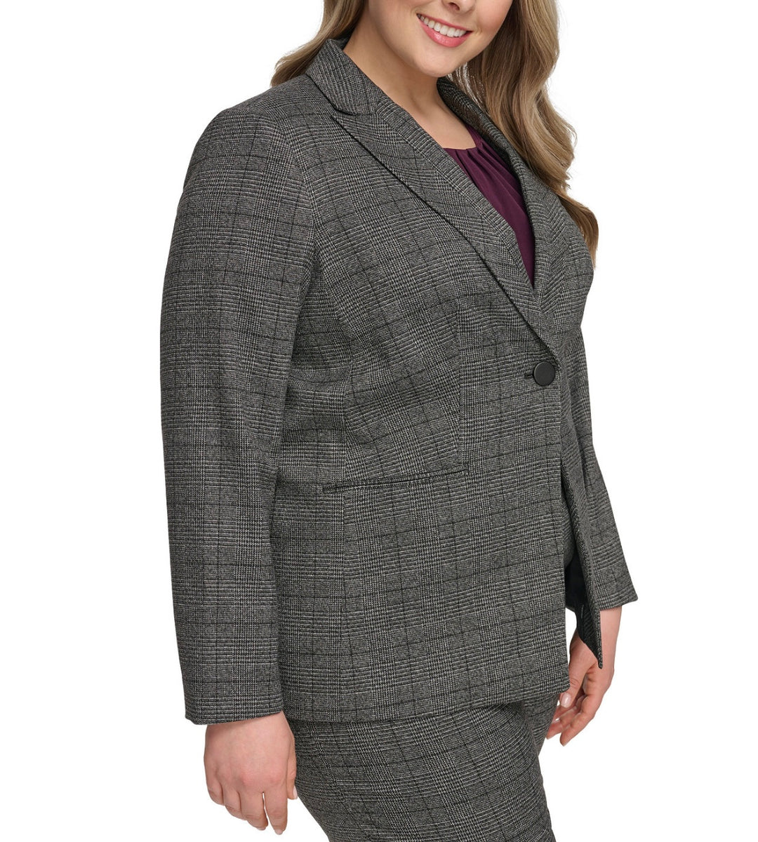 Calvin Klein Women's Menswear One-Button Jacket Charcoal Multi Plus Size 22W