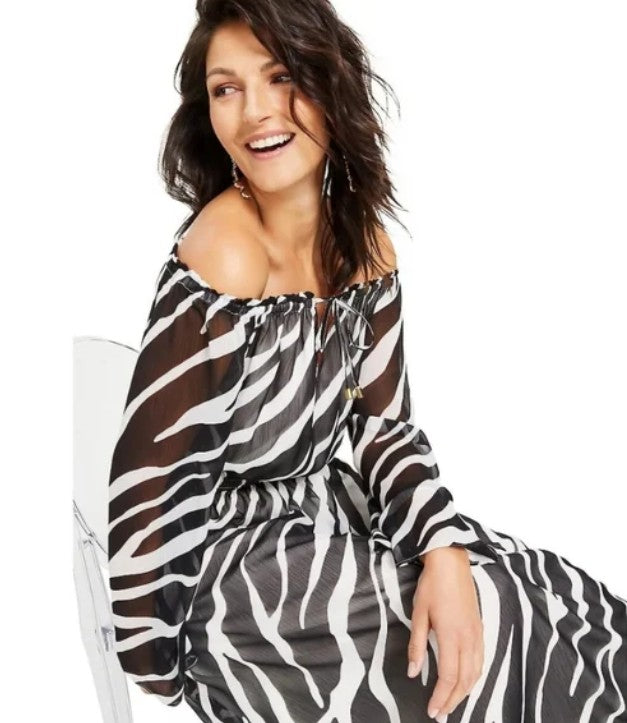 INC International Concepts Women's Off-The-Shoulder Maxi Dress Ellie Zebra