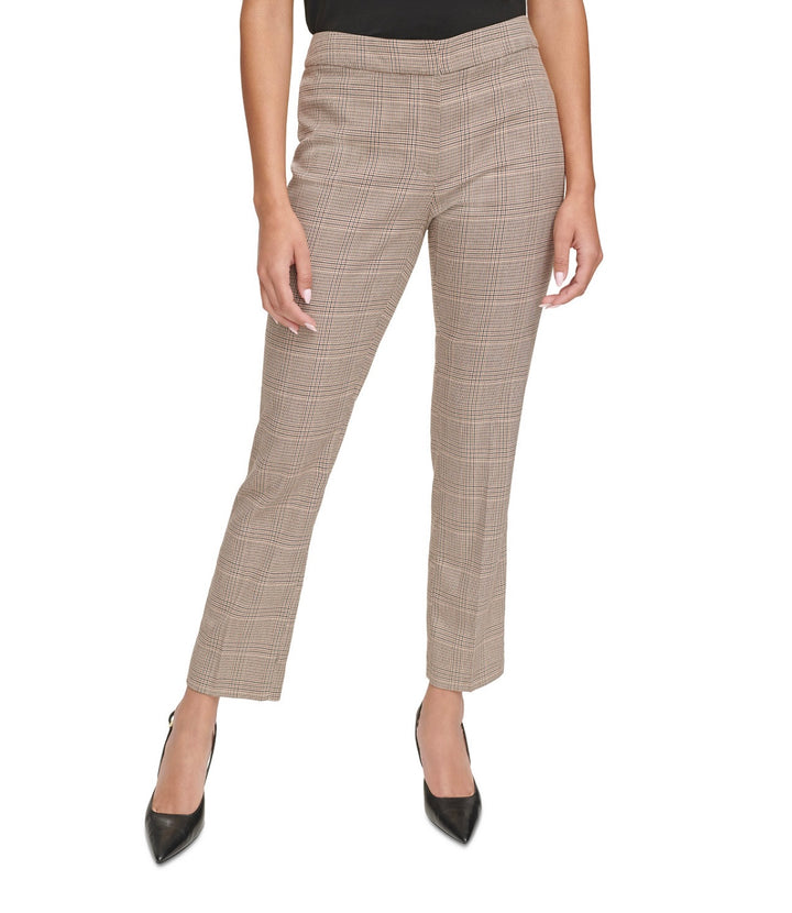 Calvin Klein Women's Petites Mid-Rise Straight Leg Pants Plaid Luggage Multi