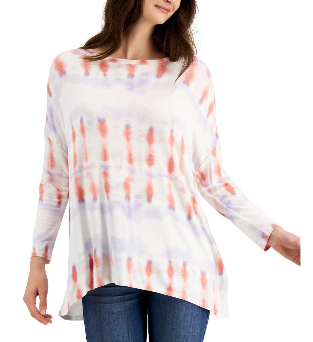 Style & Co. Women's Petite Tie-Dye-Print Oversized Top Lavender Flora