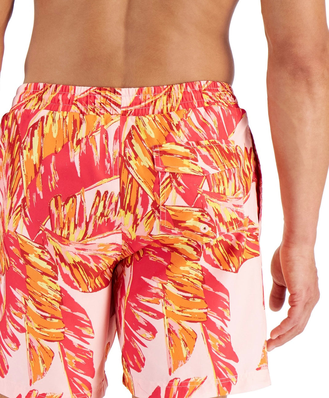 Club Room Men's Quick-Dry Tropical Leaves 7" Swim Trunks Blush Combo Size XXL