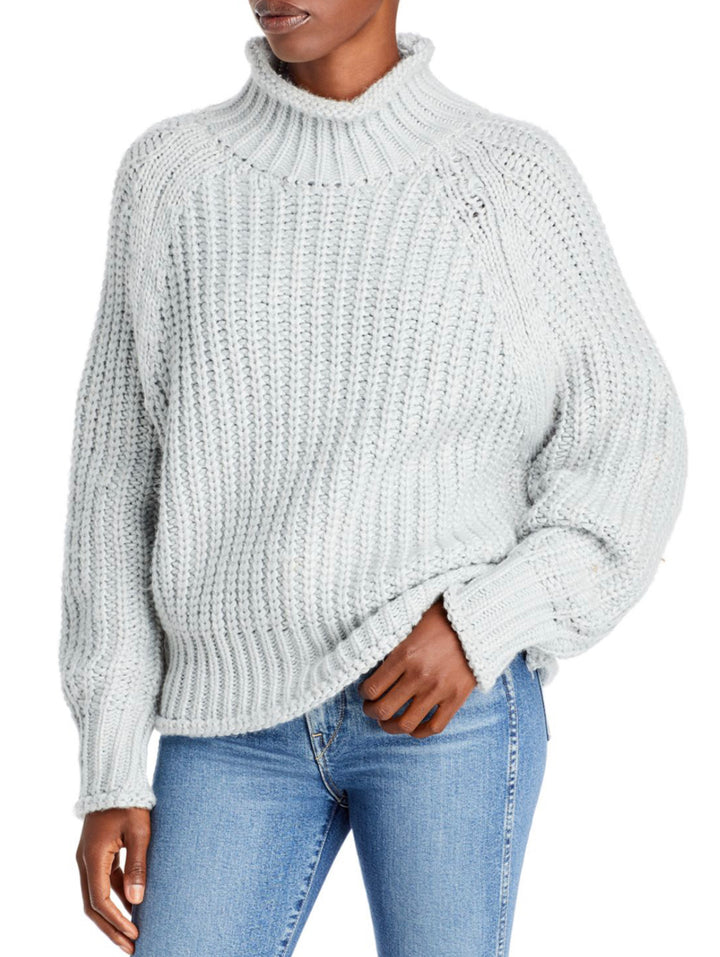En Saison Women's Ribbed Knit Turtleneck Sweater Blue Size M