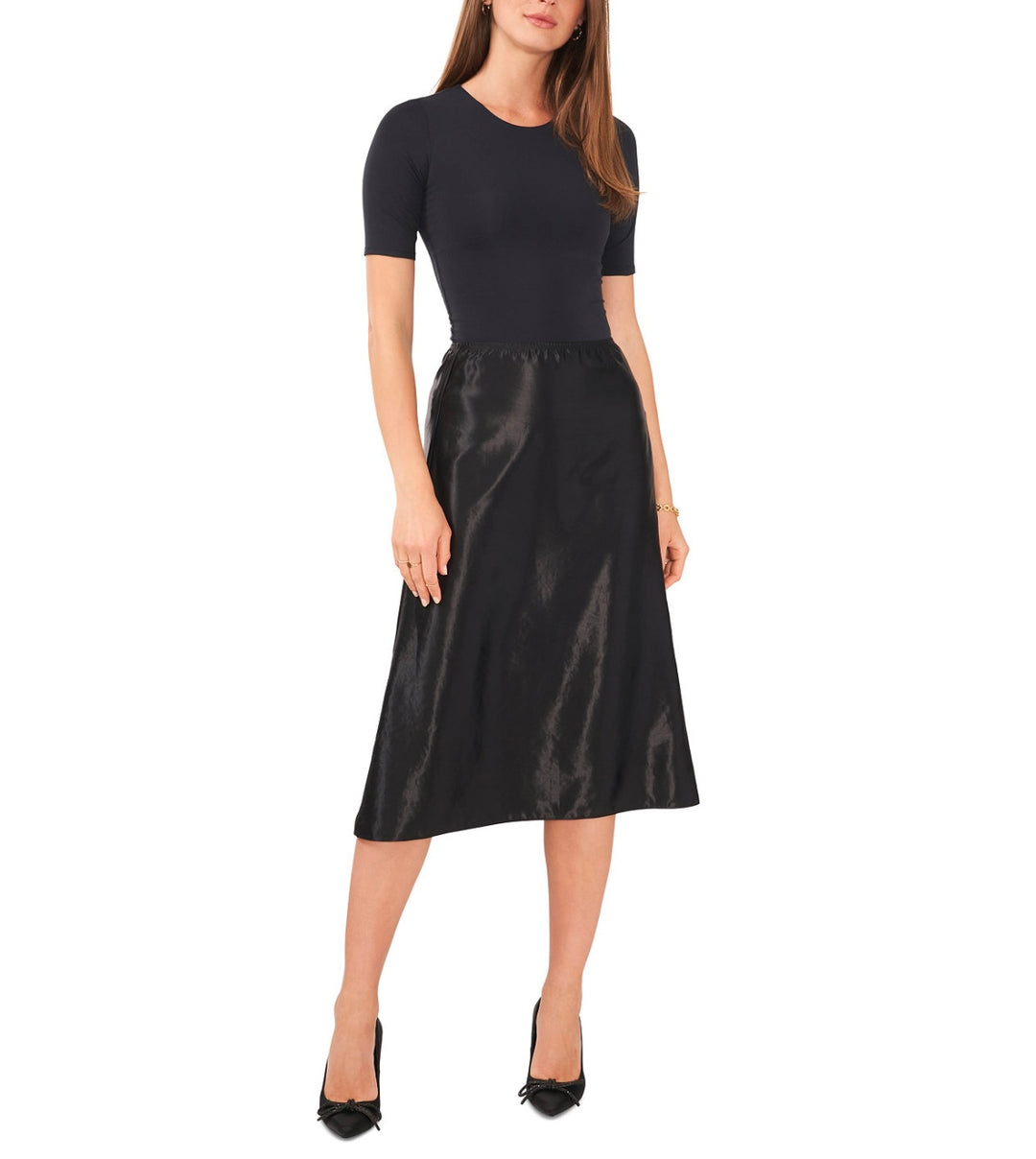 Vince Camuto Women's Textured Pull-On A-Line Midi Skirt Rich Black Size XS