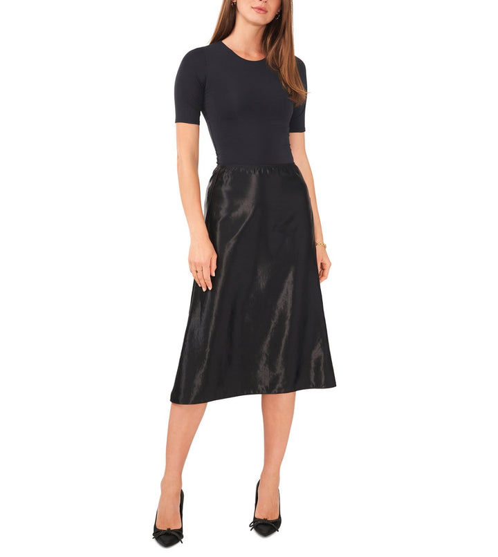 Vince Camuto Women's Textured Pull-On A-Line Midi Skirt Rich Black Size XS