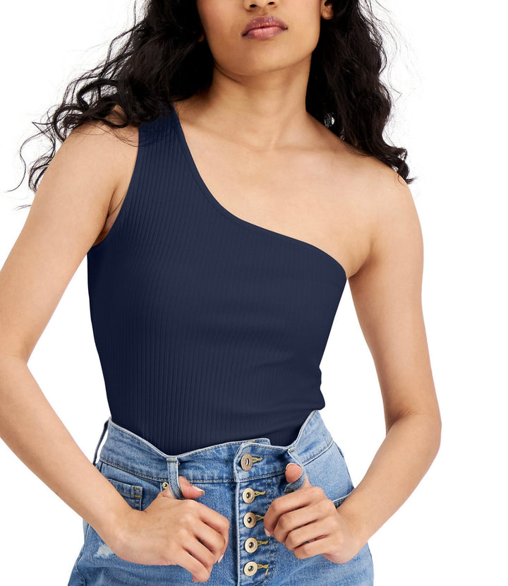INC International Concepts Women's One-Shoulder Tank Top Indigo Sea Size XL