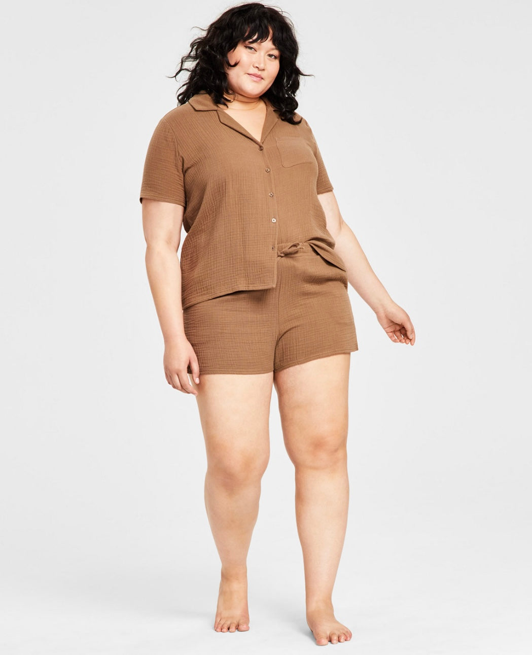 Jenni Women's Cotton Gauze Shorts Pajama Set Tobacco Tan