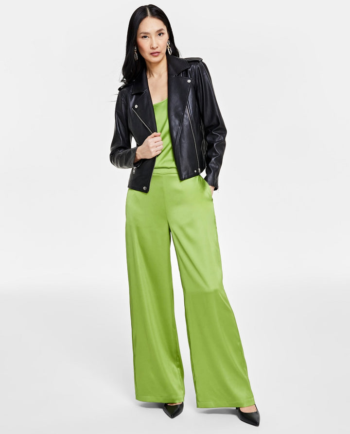 INC International Concepts Women's Satin High-Rise Pull-On Pants Lizard Size S