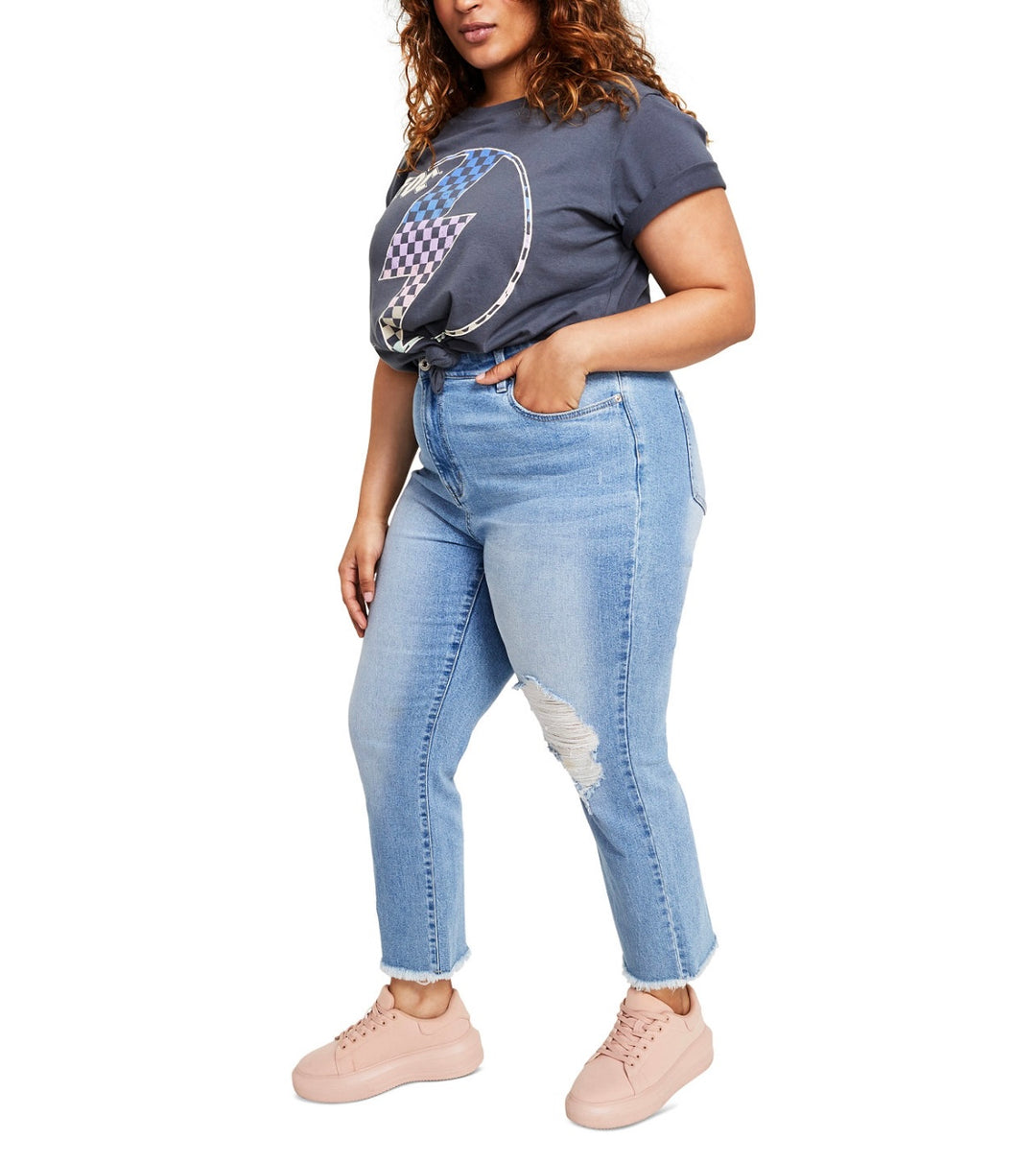 Celebrity Pink Women's High Rise Frayed Hem Straight Leg Jeans Santerno Size 18