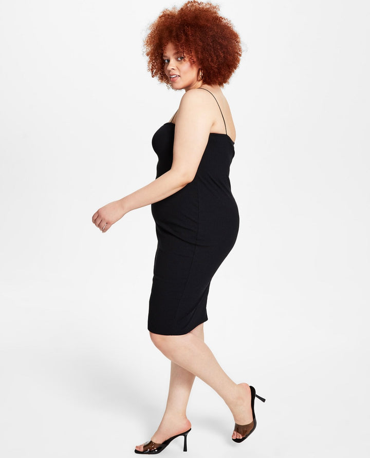 Bar III Women's Trendy Ribbed Bodycon Dress Deep Black Plus Size 4X