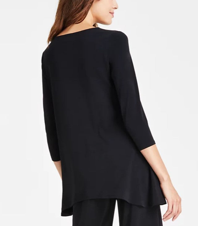 JM Collection Women's Scoop Neckline 3/4-Sleeve Knit Top Deep Black Size M