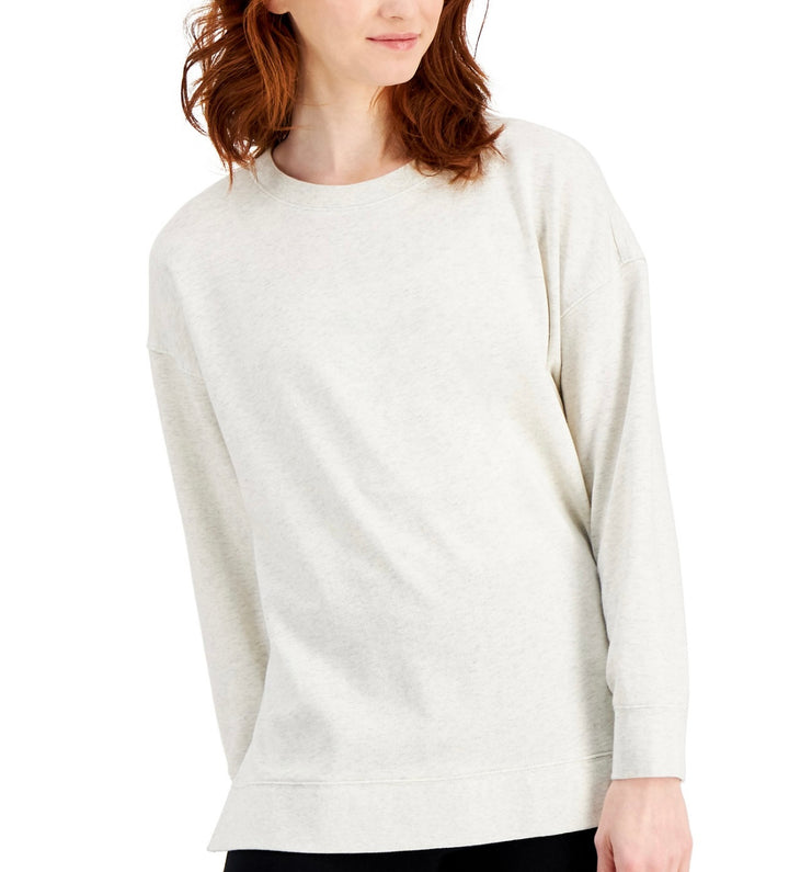 Style & Co. Women's Long Sleeve Round Neck Sweatshirt White Heather Sie S