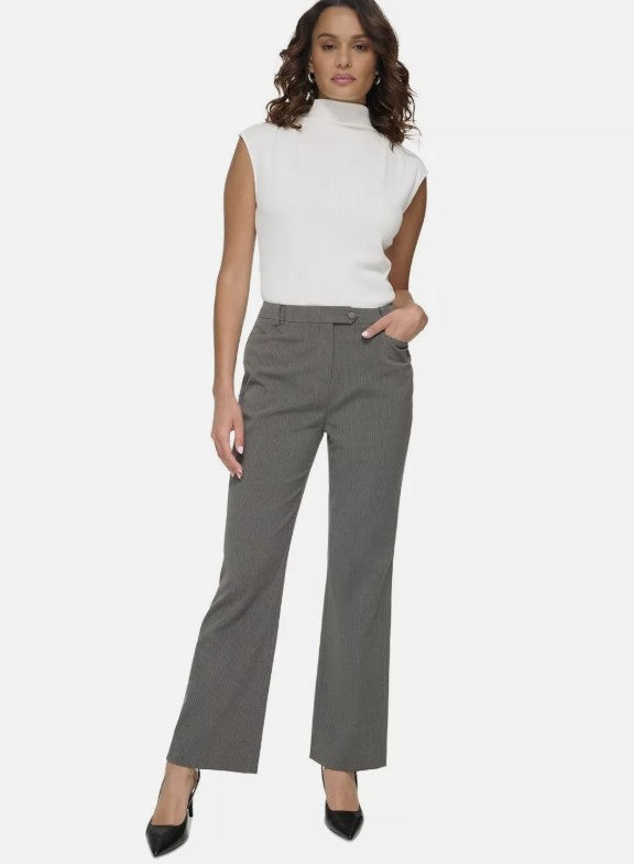 Calvin Klein Women's Pinstripe Straight-Leg Pants Charcoal/Cream Petite Size 10P