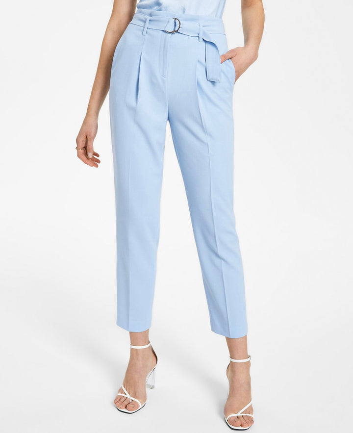 Bar III Women's Textured Crepe Paper-Bag Straight-Leg Ankle Pants Size 16