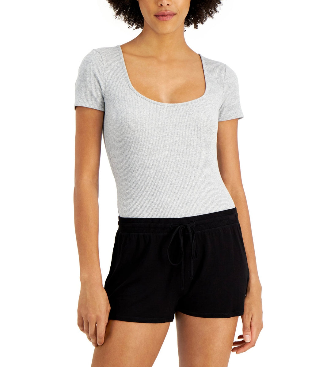 Jenni Women's Square Neck Ribbed Bodysuit Grey Heather Size L