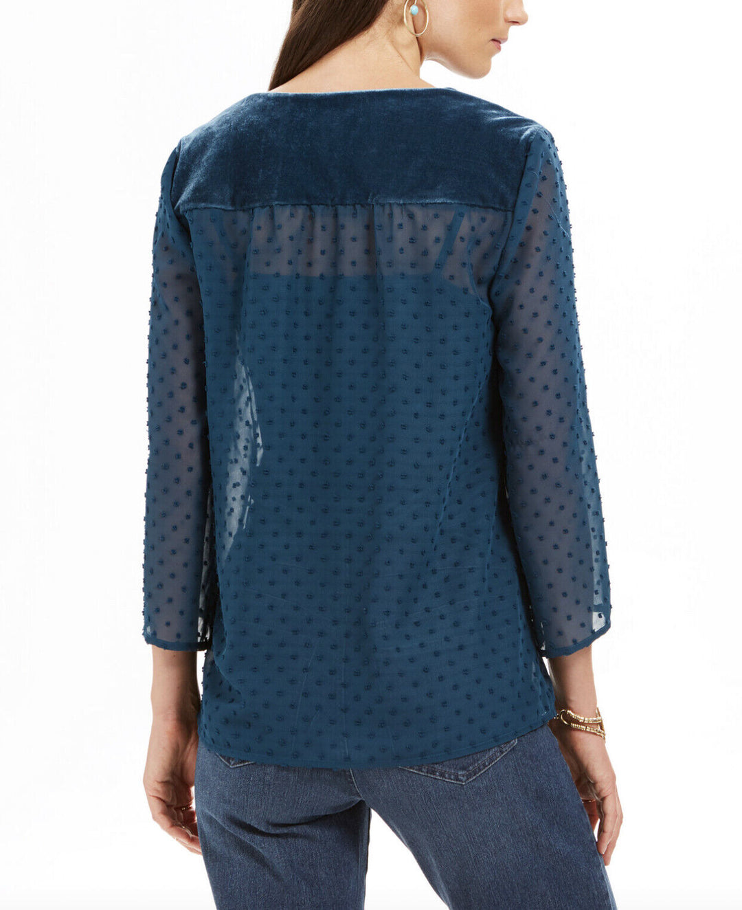 Style & Co Women's Mixed-Media Sheer-Sleeve Blouse Eyelet Kale Green Size S - L