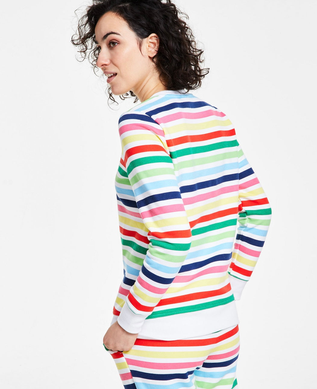 Charter Club Women's Printed Stripe Matching Crewneck Top Size XS