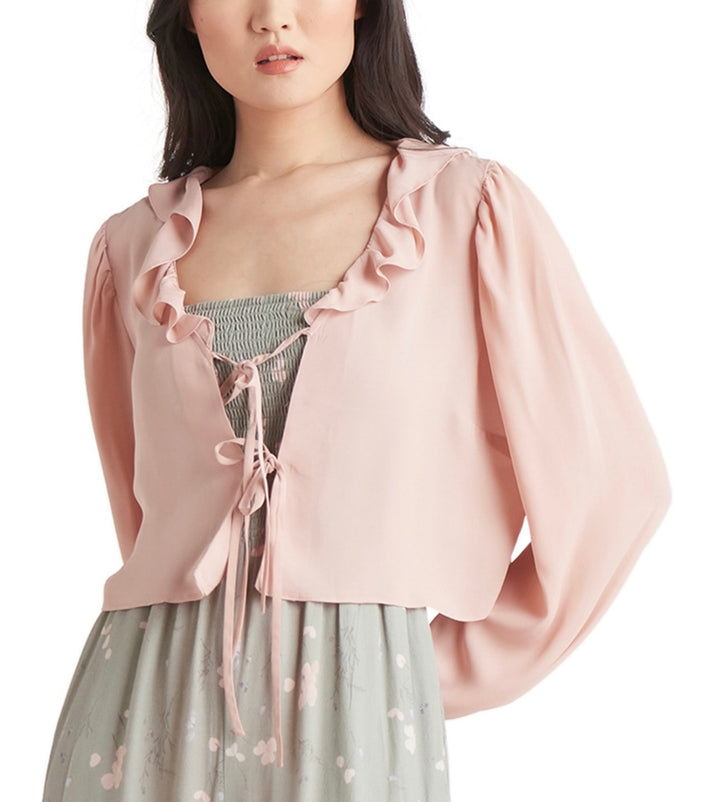 Black Tape Women's Ruffled Tie Front Top Soft Dusty Pink Size XL
