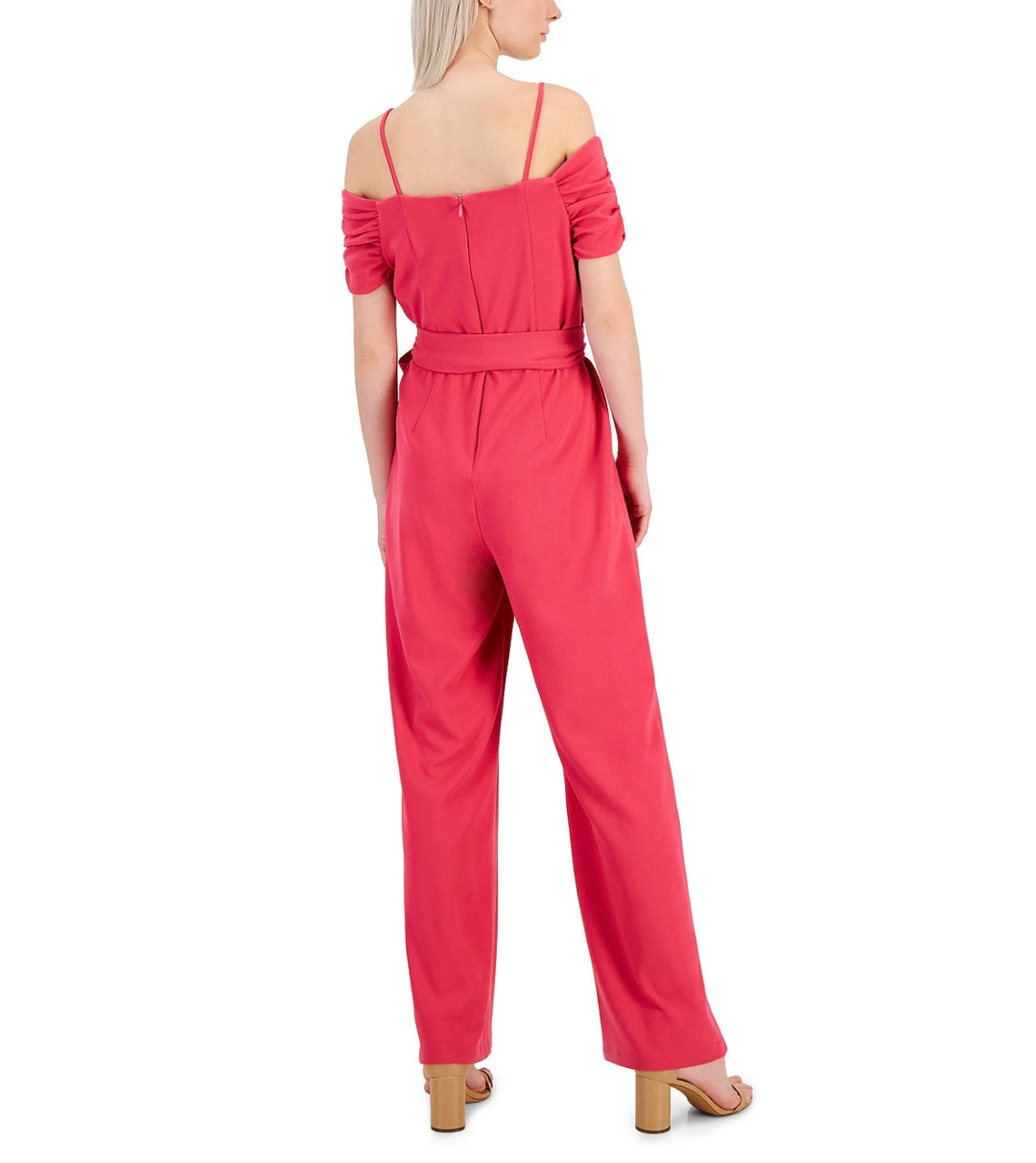 Tahari ASL Women's Off-The-Shoulder Crepe Jumpsuit Hot Pink Size 10