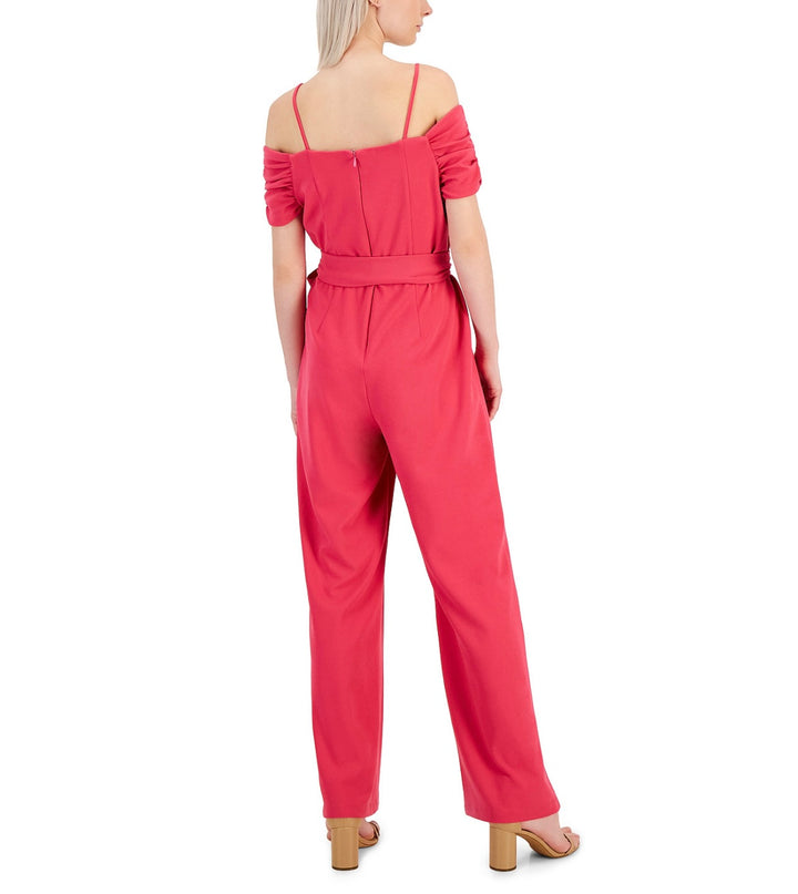 Tahari ASL Women's Off-The-Shoulder Crepe Jumpsuit Hot Pink Size 10
