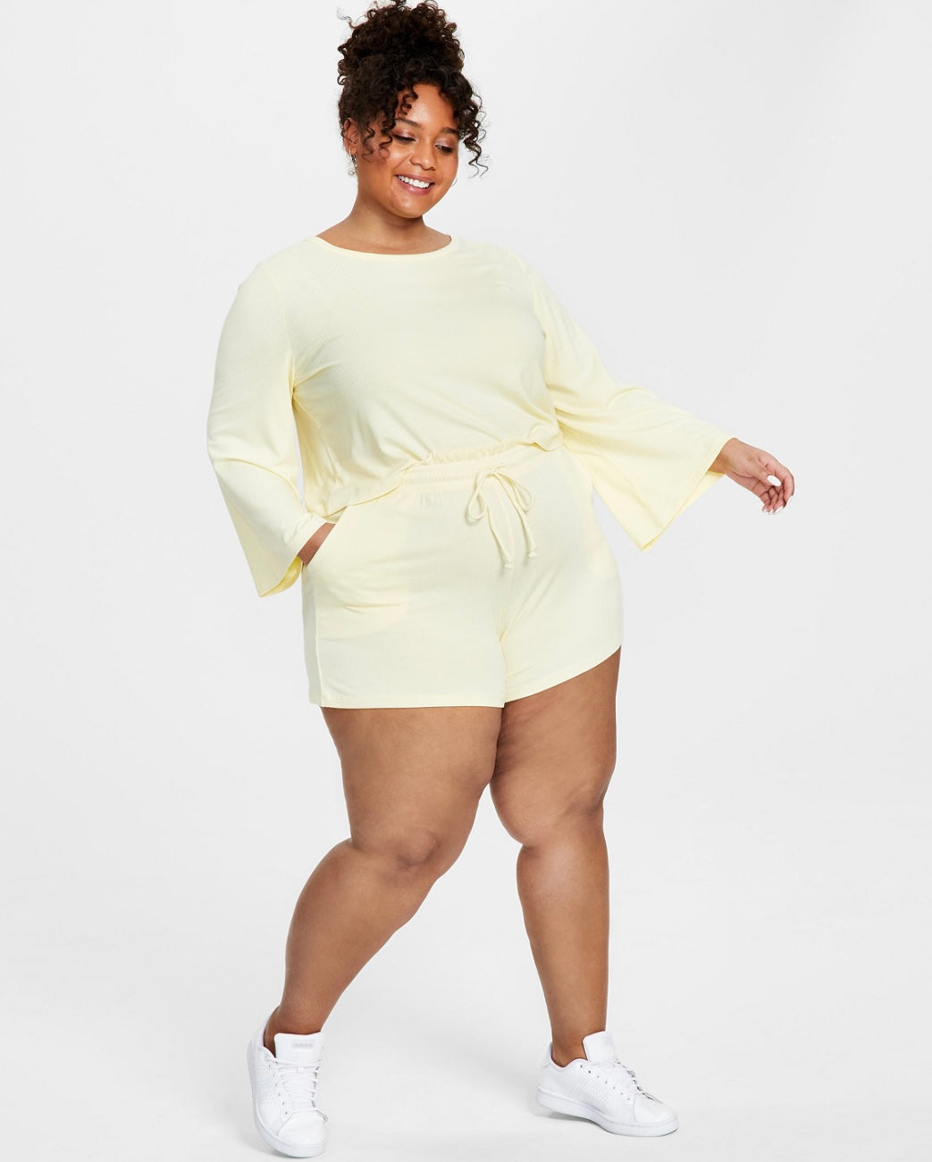 Jenni Women's Style Not Size Ribbed Lounge Shorts Pastel Yellow Plus Size XXL