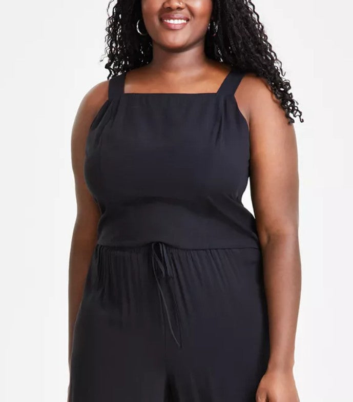 Bar III Women's Trendy Square-Neck Tank Top Deep Black Plus Size 1X