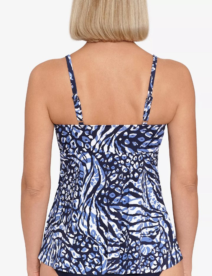 Swim Solutions Women's Printed Underwire Tankini Top Navy Multi