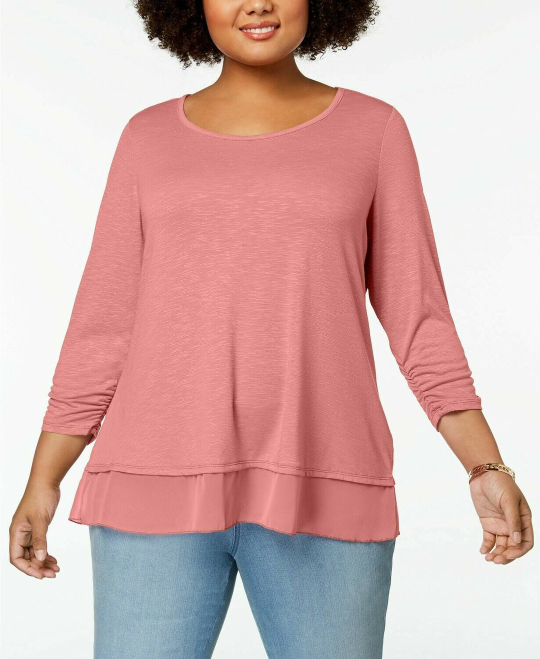 Style & Co. Women's Pink French Tulip Chiffon-Hem Top Blouse Size L