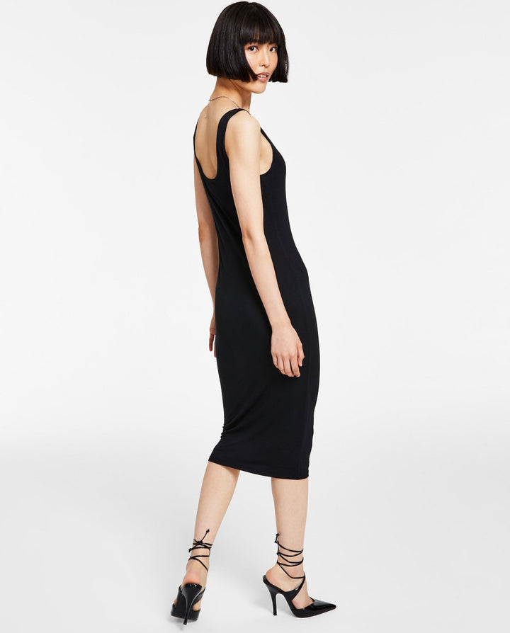 Bar III Women's Sleeveless Bodycon Scoop-Neck Midi Dress Black Petite Size PP