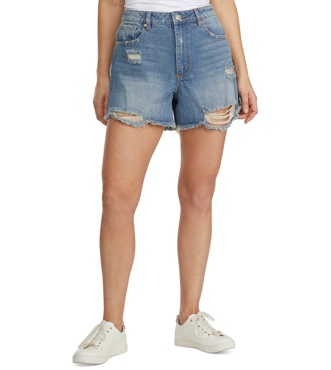 Numero Juniors' Distress Raw-Hem Shorts Blue Wash Size 30