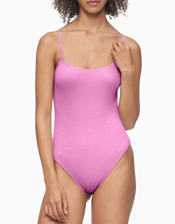 Calvin Klein Women's Pure Ribbed Lounge Bodysuit Lilac Rain Size XS