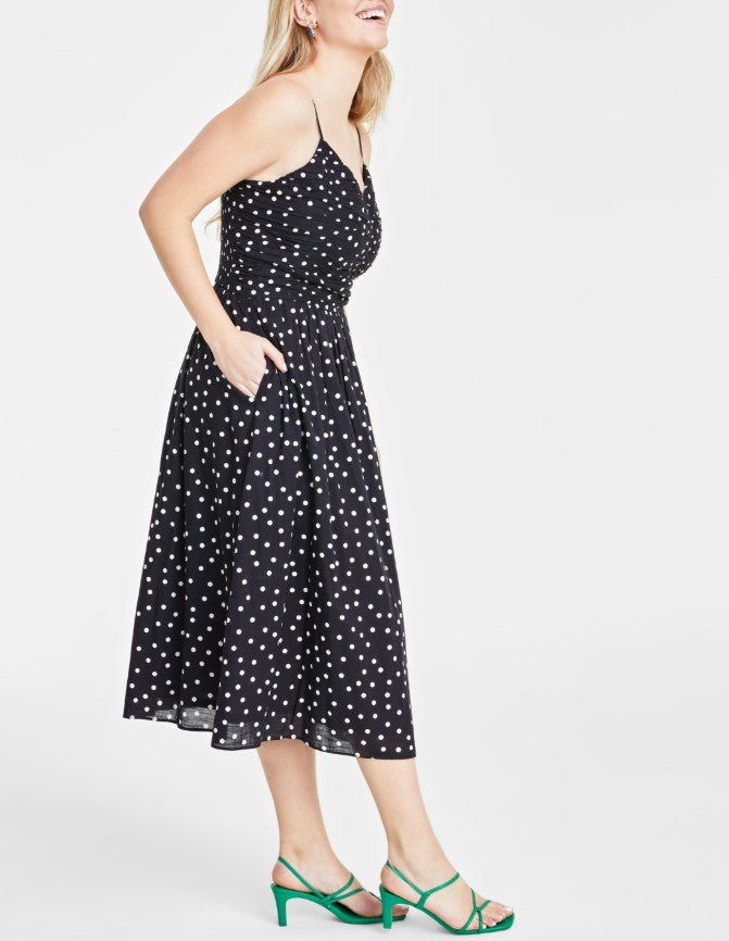 On 34th Women's Dot Soft Corset Midi Dress Deep Black Combo Size XS