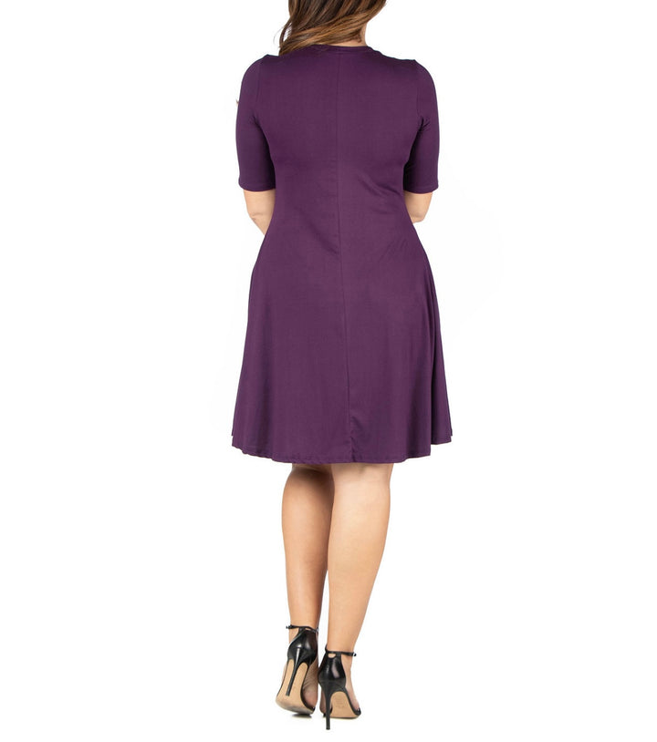 24Seven Comfort Apparel Women's Knee Length Dress Purple Plus Size 1X